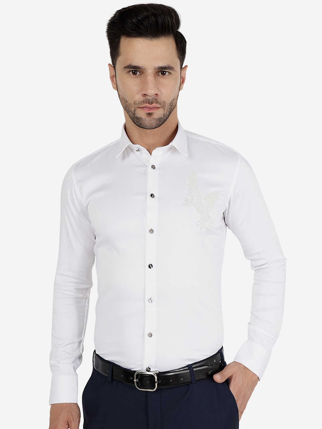 

JB STUDIO Slim Fit Embellished Cotton Party Shirt, White