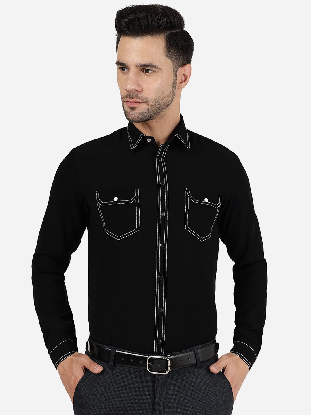 

JB STUDIO Slim Fit Cotton Party Shirt, Black