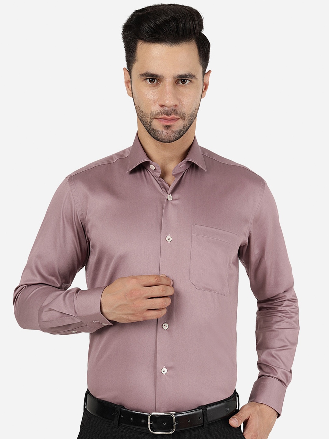 

METAL Spread Collar Cotton Slim Fit Formal Shirt, Mauve