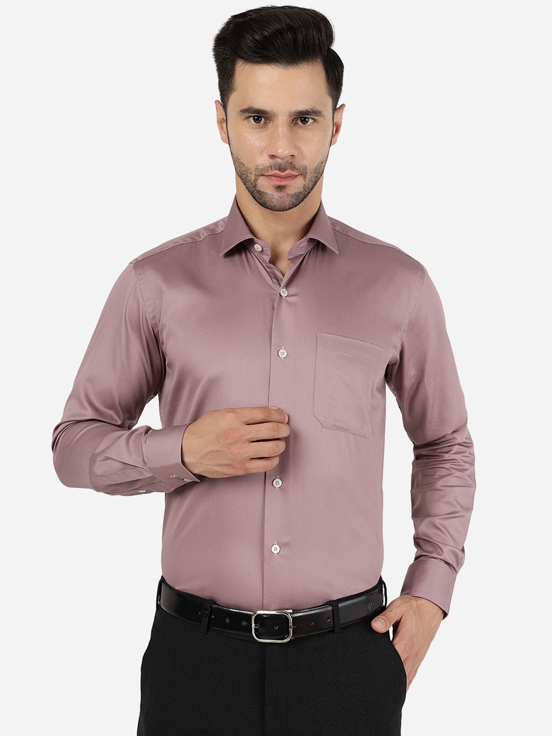 

METAL Spread Collar Cotton Slim Fit Formal Shirt, Mauve