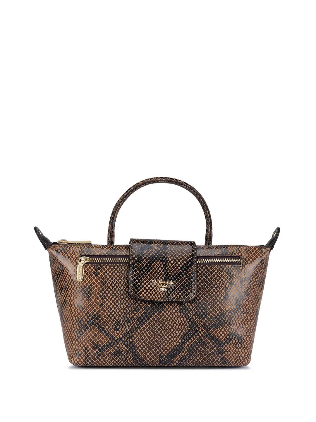 

Da Milano Animal Textured Leather Structured Handheld Bag, Brown