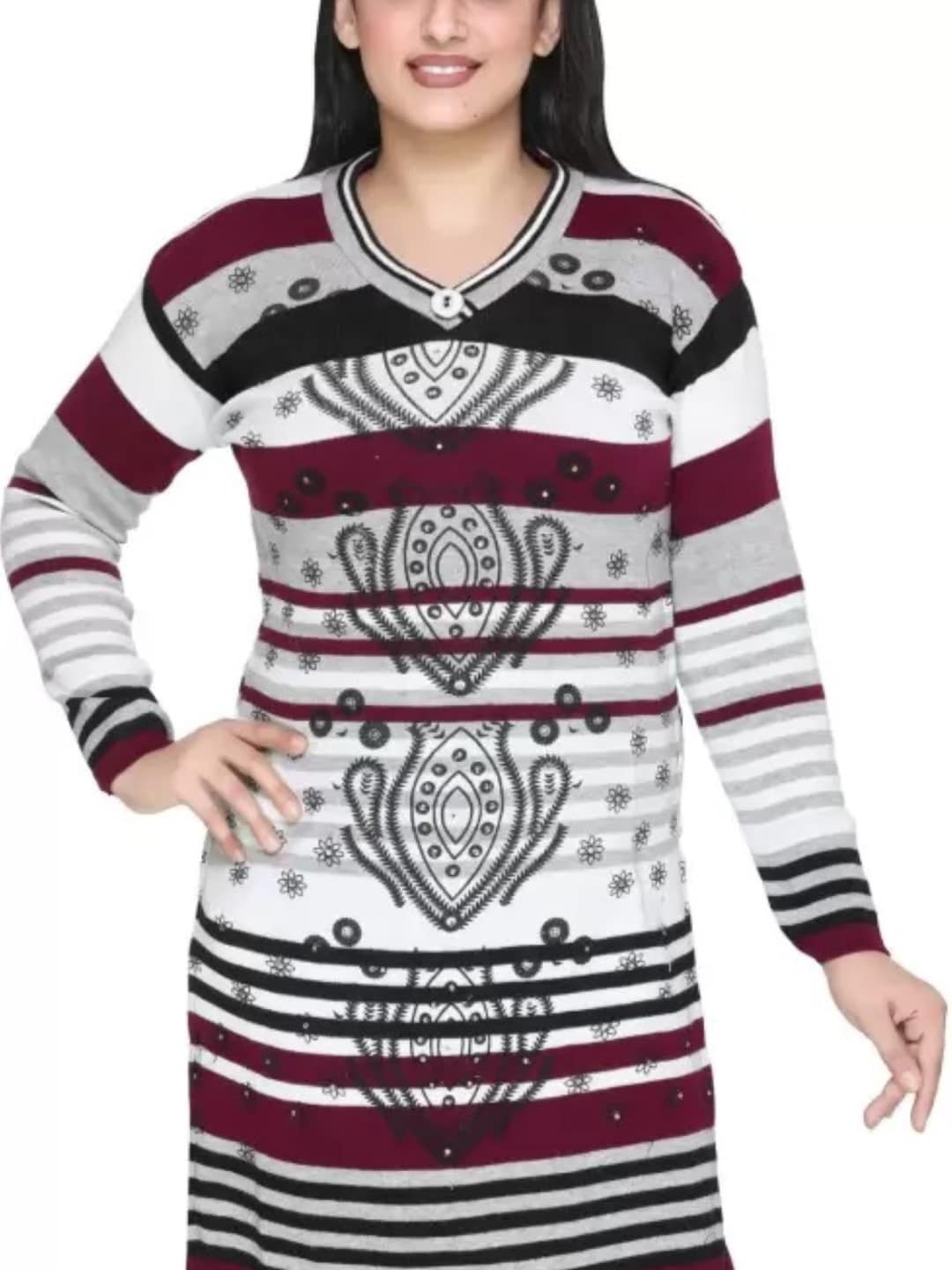 

SAMMYCO Striped Woollen Regular A-Line Kurta, Grey