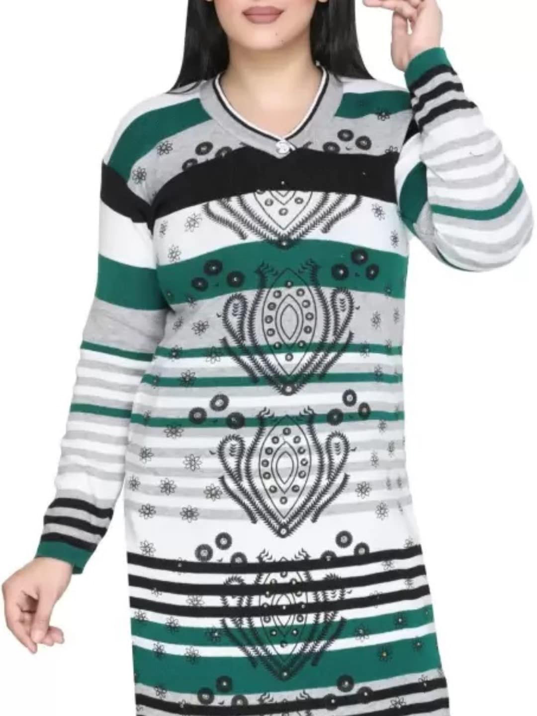 

SAMMYCO Striped Woollen Kurta, White