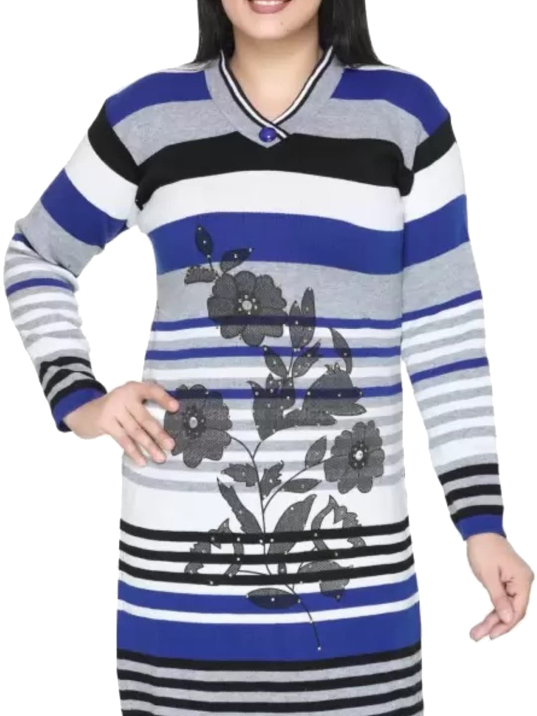 

SAMMYCO Striped Woollen Kurta, Blue