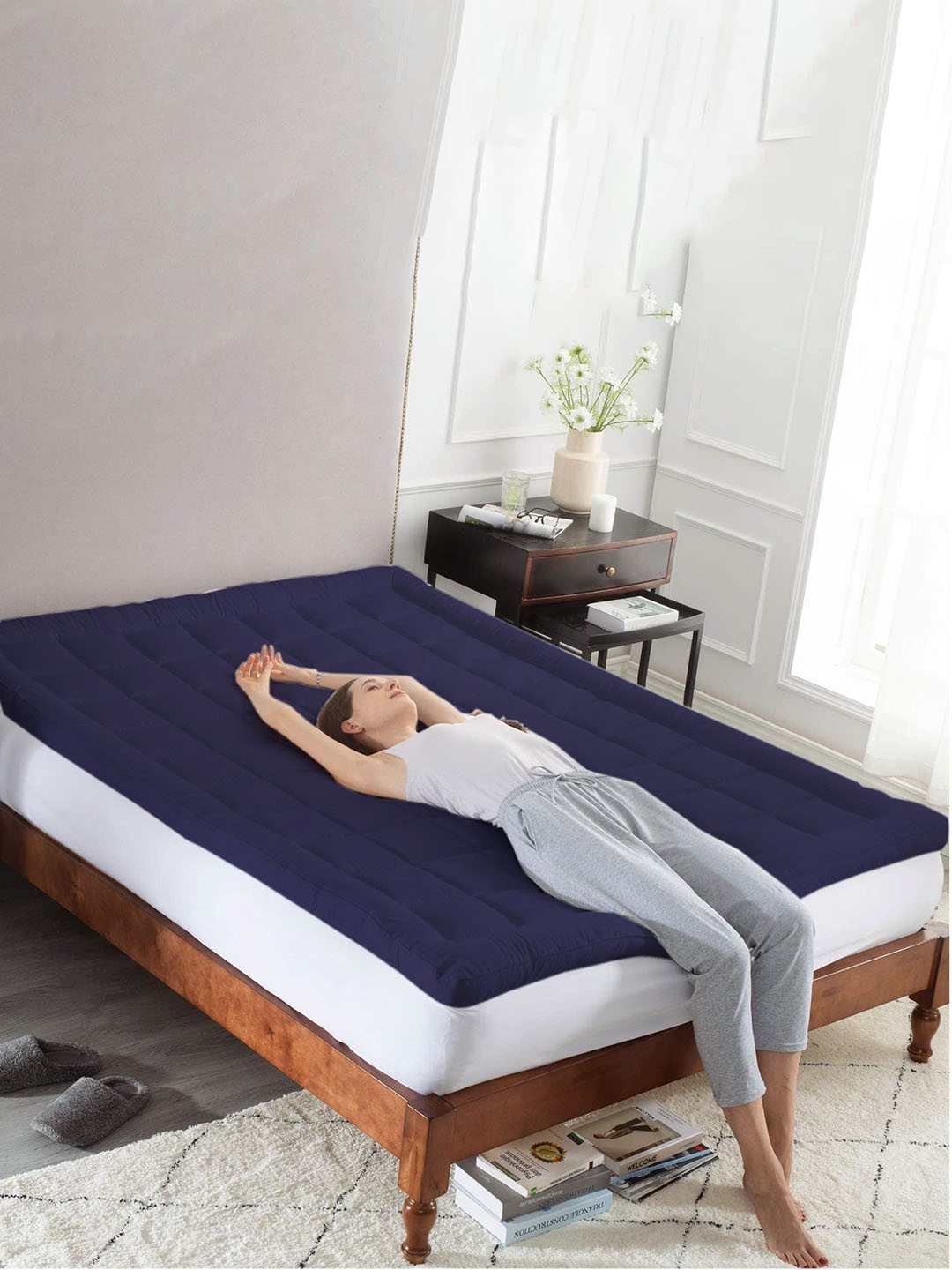 

RAASO Navy Blue Microfiber 500 GSM King Size Mattress Topper