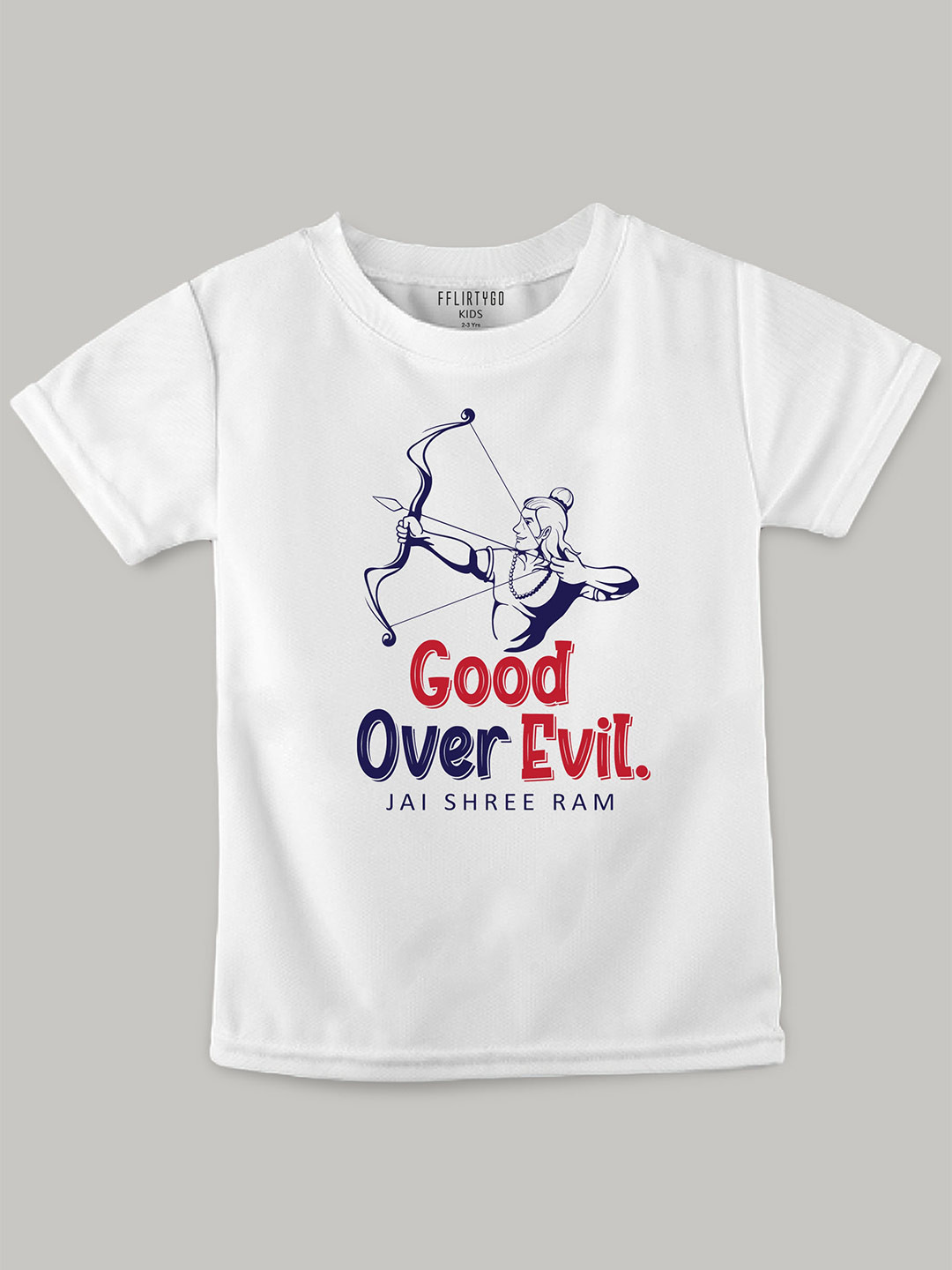 

FFLIRTYGO Kids Shree Ram Printed Pure Cotton T-shirt, White