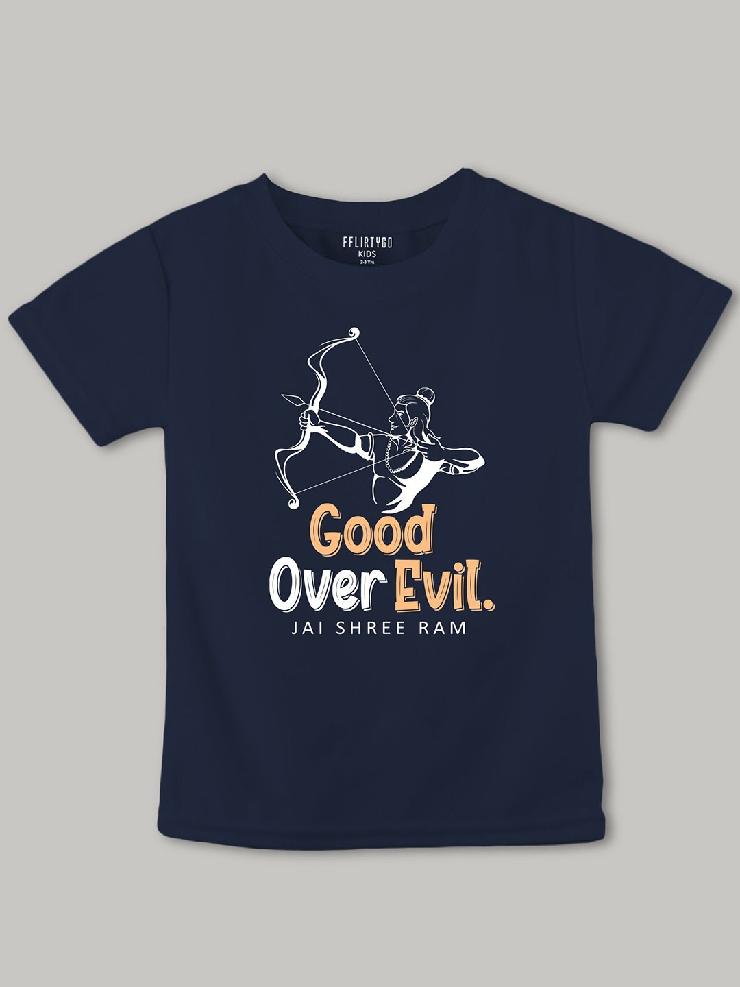 

FFLIRTYGO Kids Typography Printed Pure Cotton T-shirt, Navy blue