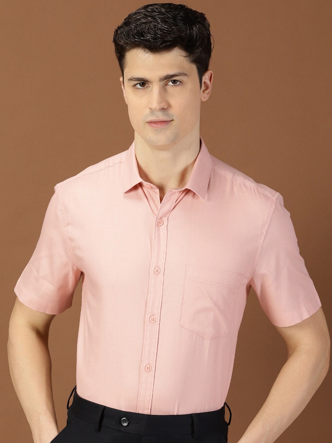 

INVICTUS Original Slim Fit Spread Collar Pure Cotton Formal Shirt, Peach