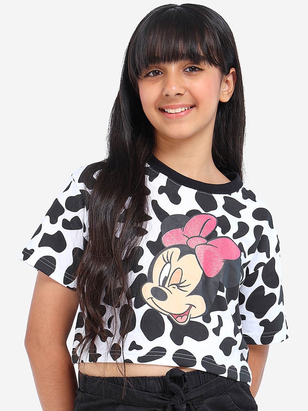 

BONKIDS Girls Mickey Mouse Printed Cotton T-shirt, White