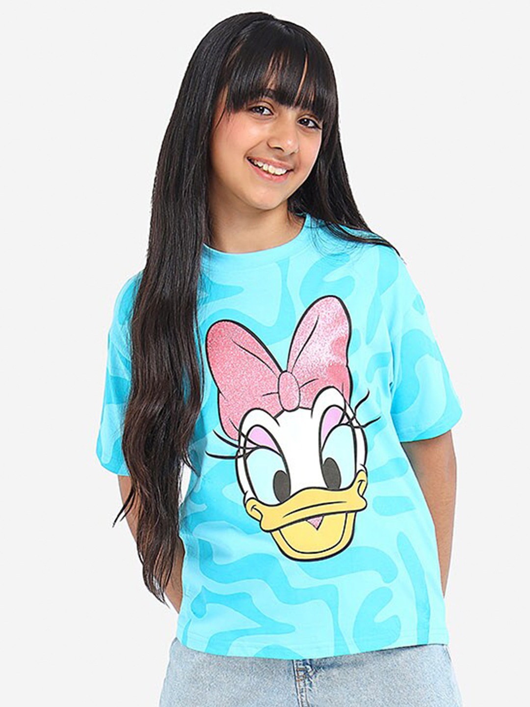 

BONKIDS Girls Daisy Duck Printed Cotton T-shirt, Blue