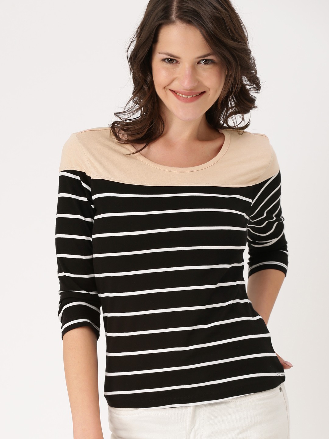 

DressBerry Women Black & White Striped Round Neck T-shirt