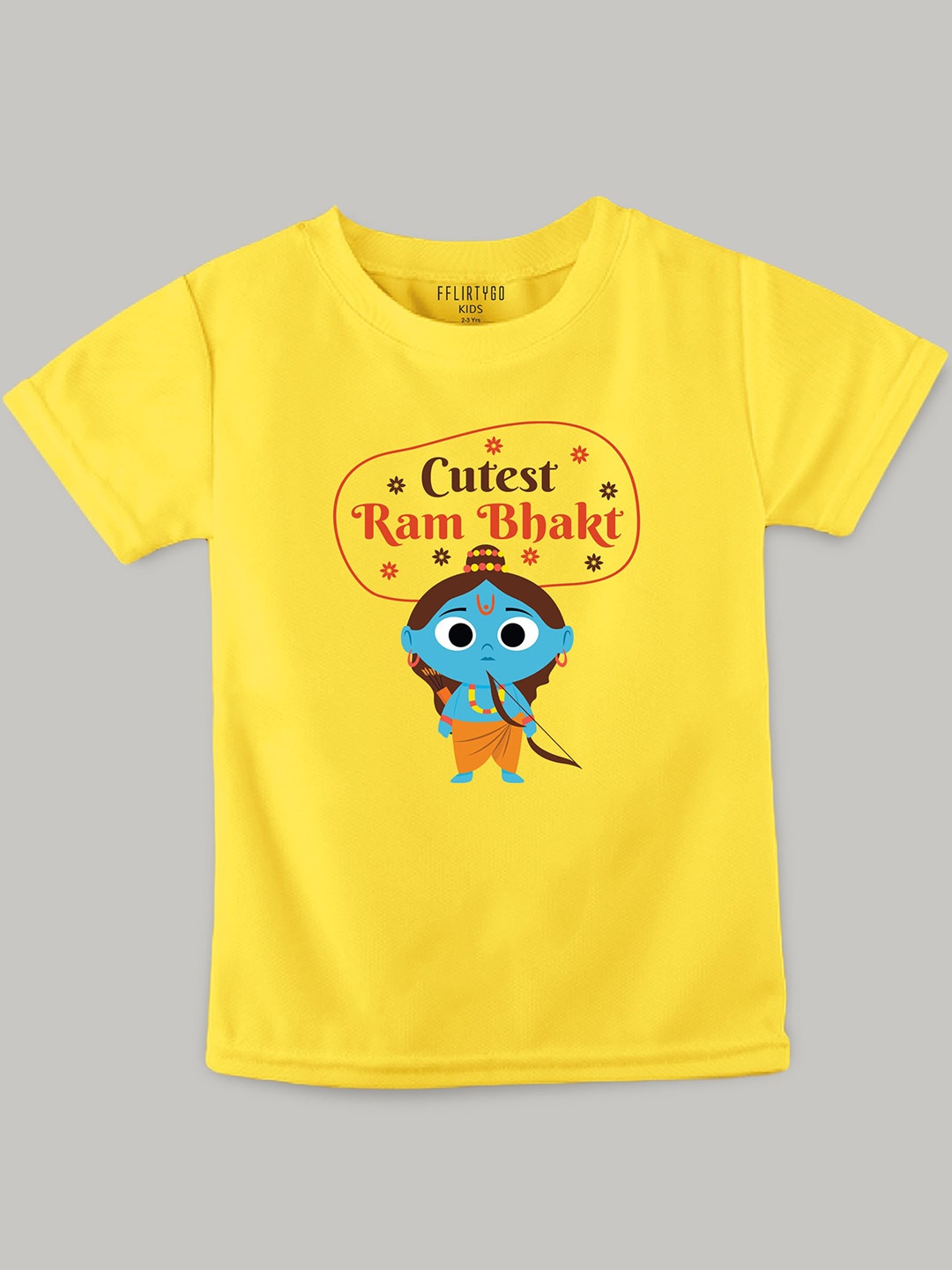 

FFLIRTYGO Kids Shree Ram Bhakt Printed Pure Cotton T-shirt, Yellow