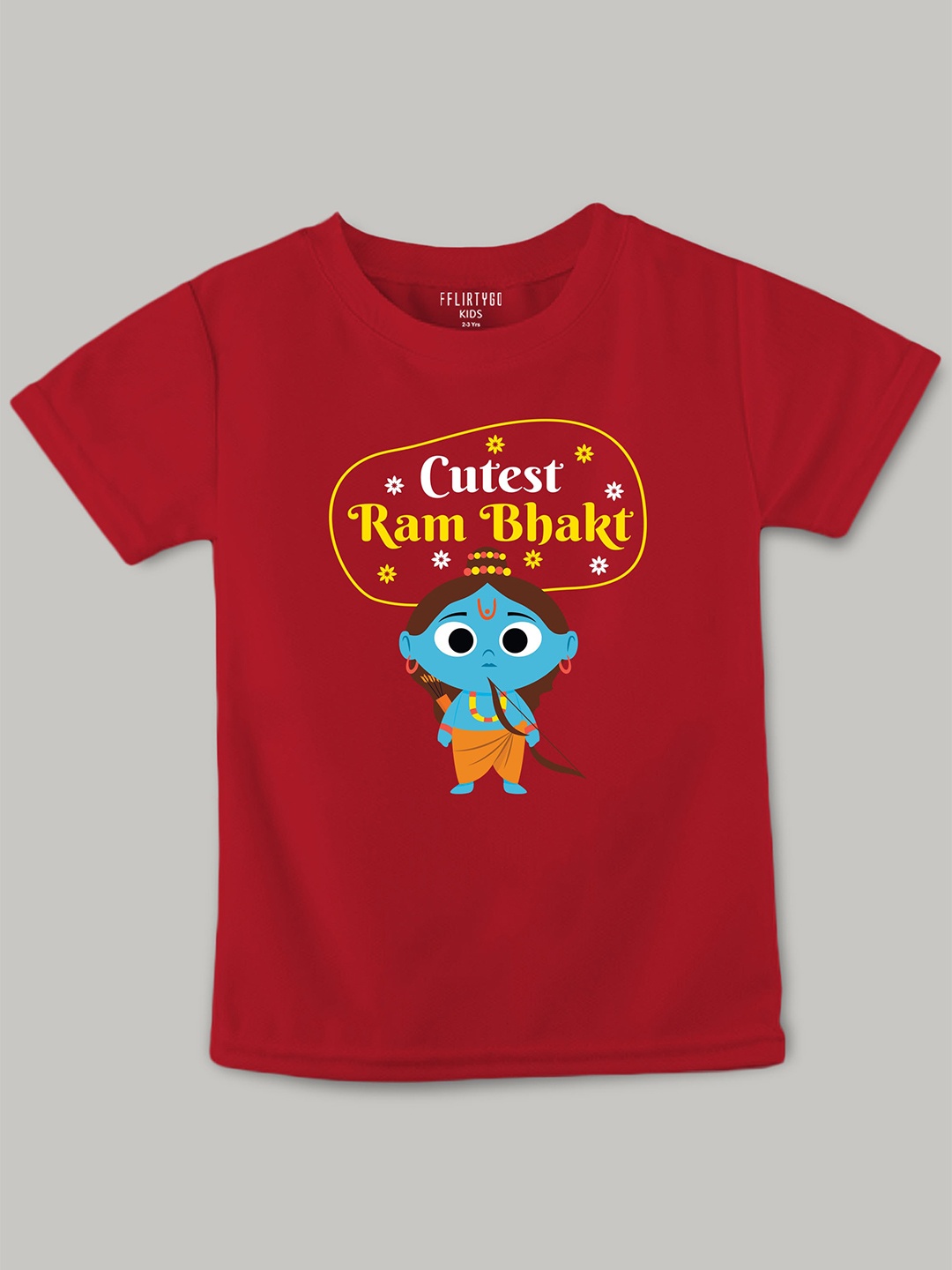 

FFLIRTYGO Kids Shree Ram Bhakt Printed Pure Cotton T-shirt, Red
