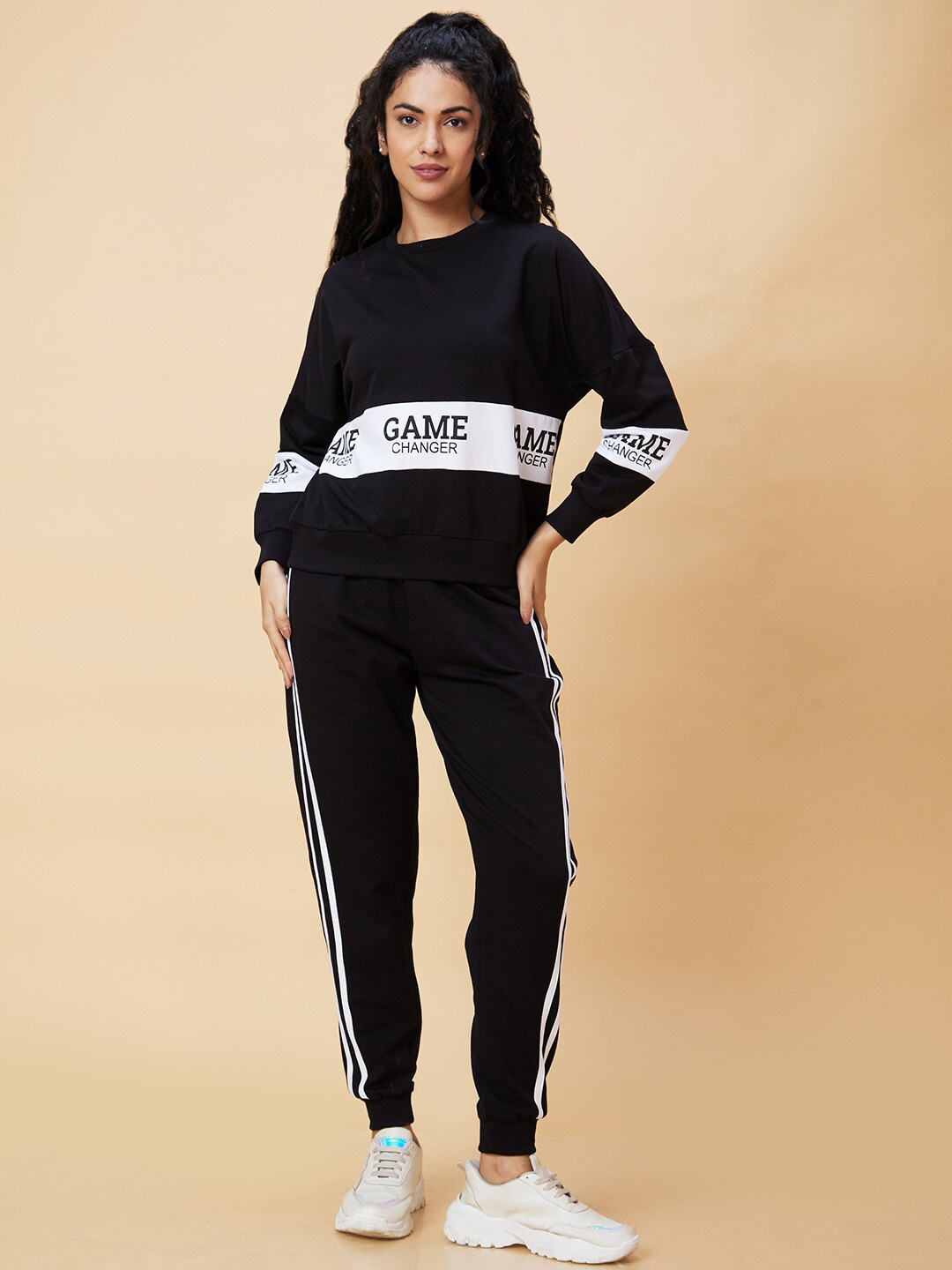

Globus Typography Printed Boxy Fit Sweatshirt & Joggers Co-Ord Set, Black