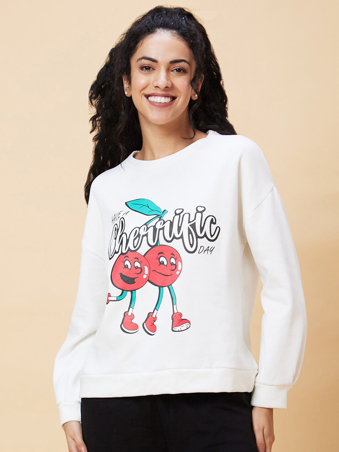 

Globus White Typography Printed Pullover