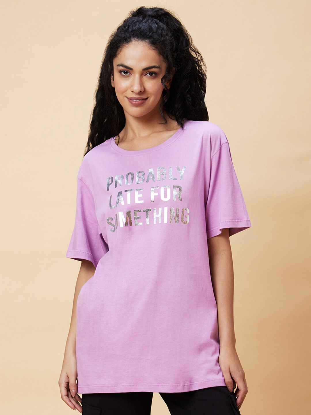 

Globus Lavender Typography Printed Pure Cotton Boxy T-shirt