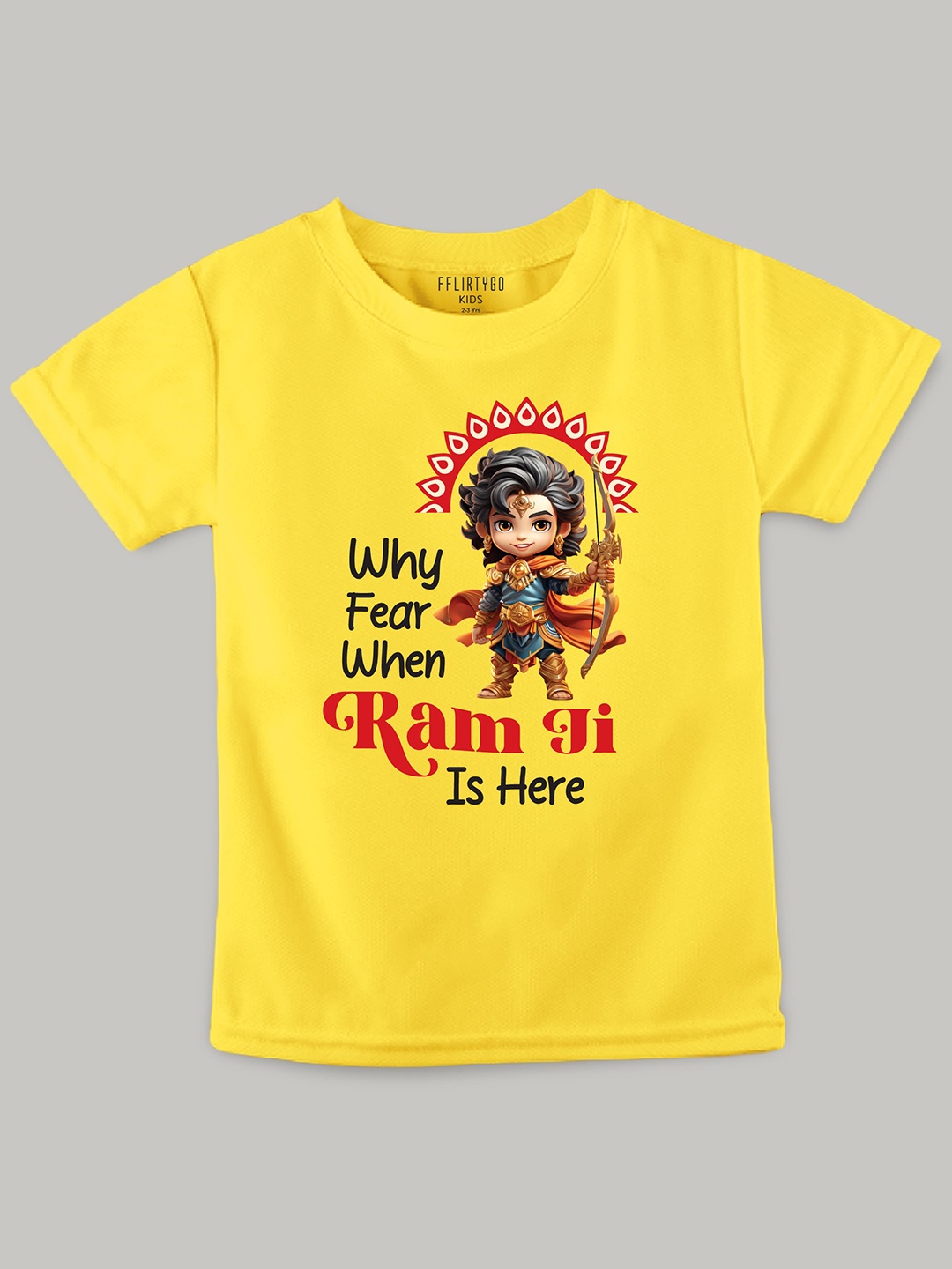 

FFLIRTYGO Kids Shree Ram Printed Pure Cotton T-shirt, Yellow