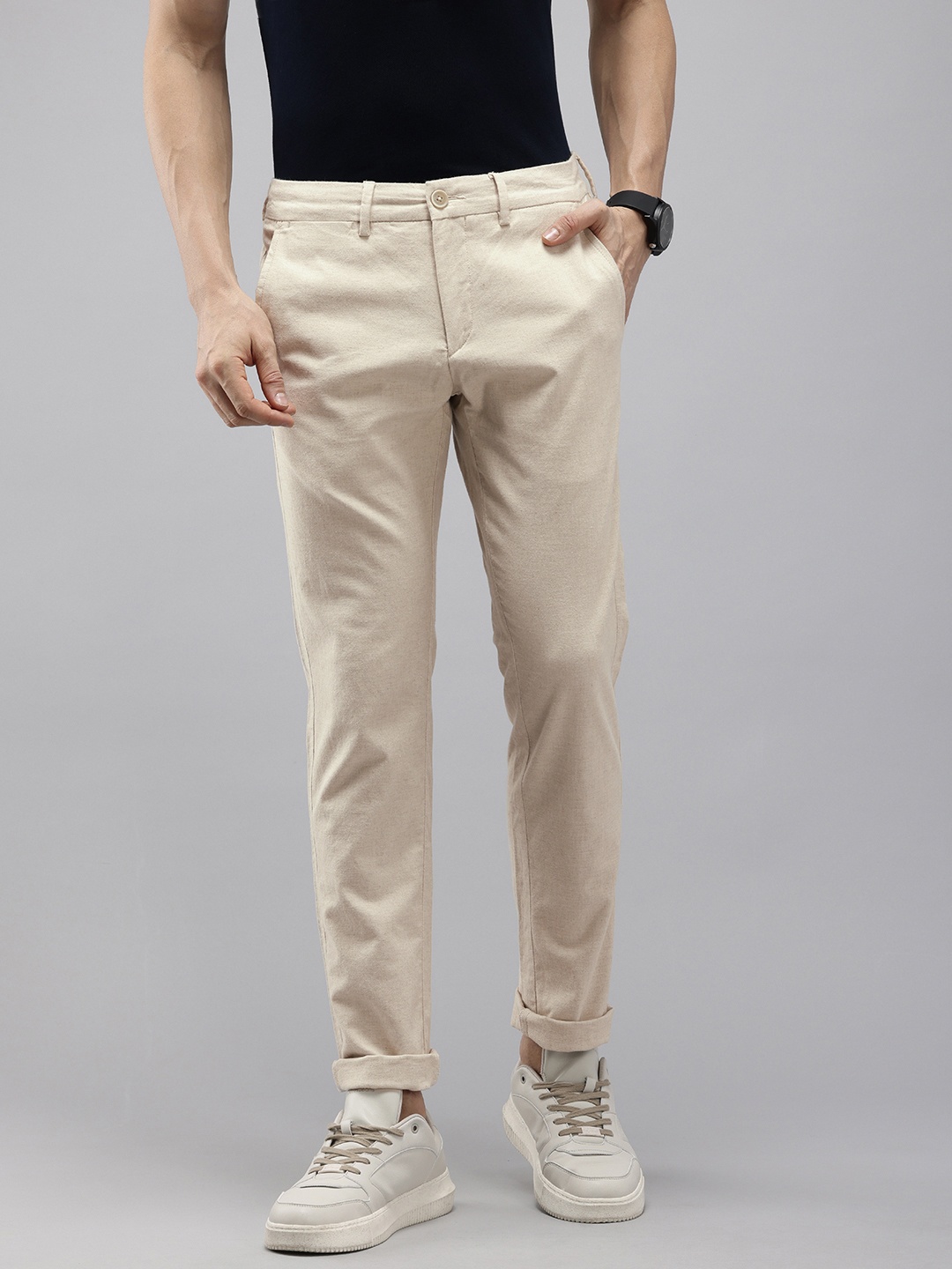 

U.S. Polo Assn. Men Textured Slim Fit Trousers, Beige