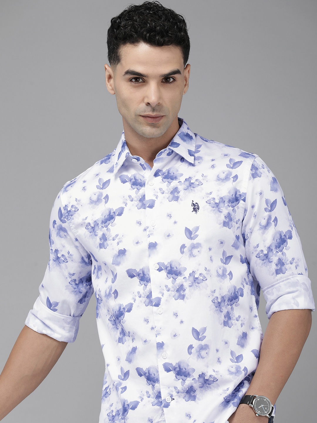 

U.S. Polo Assn. Pure Cotton Tailored Fit Floral Printed Casual Shirt, White