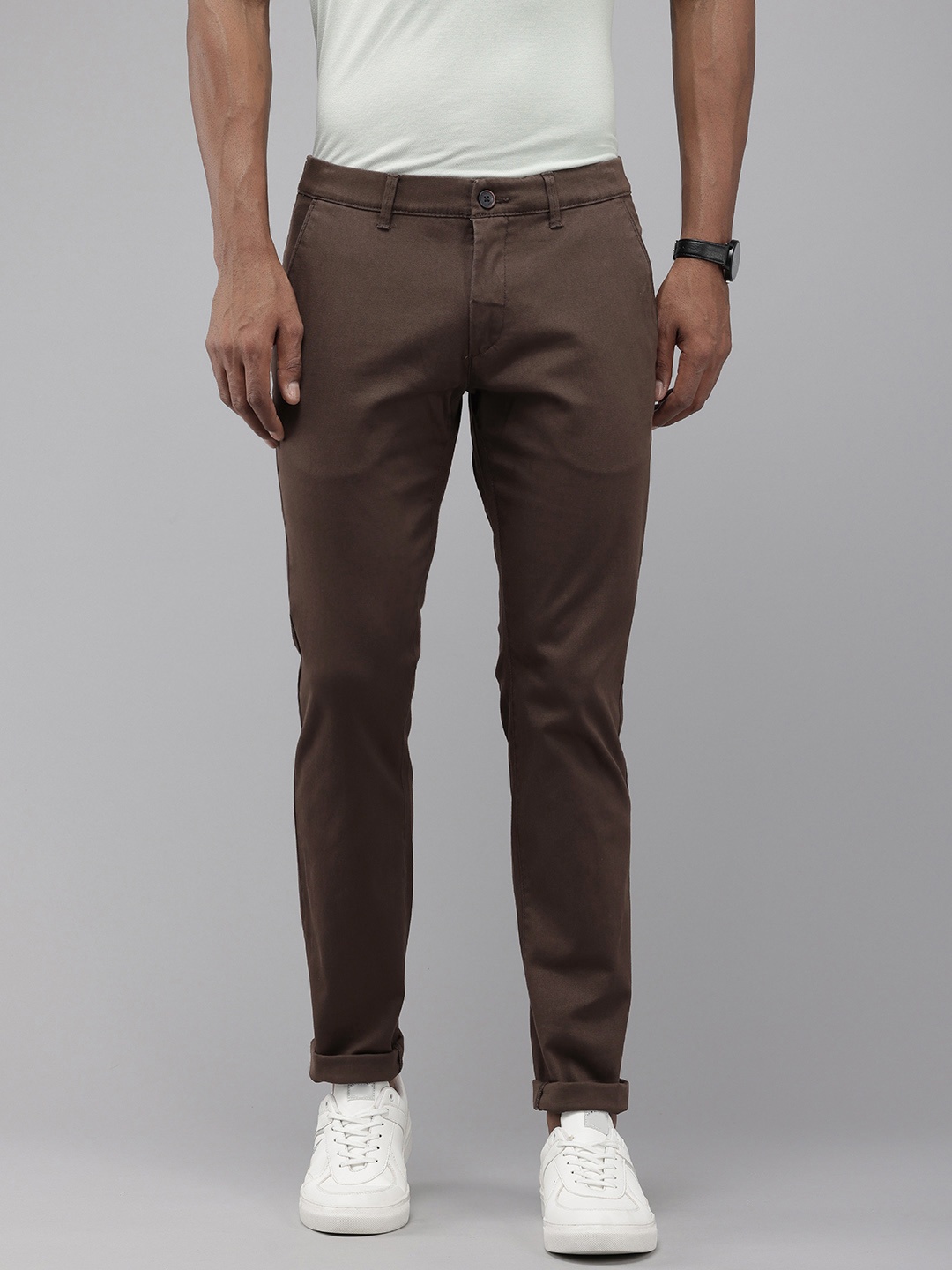 

U.S. Polo Assn. Men Textured Austin Slim Fit Chinos Trousers, Coffee brown