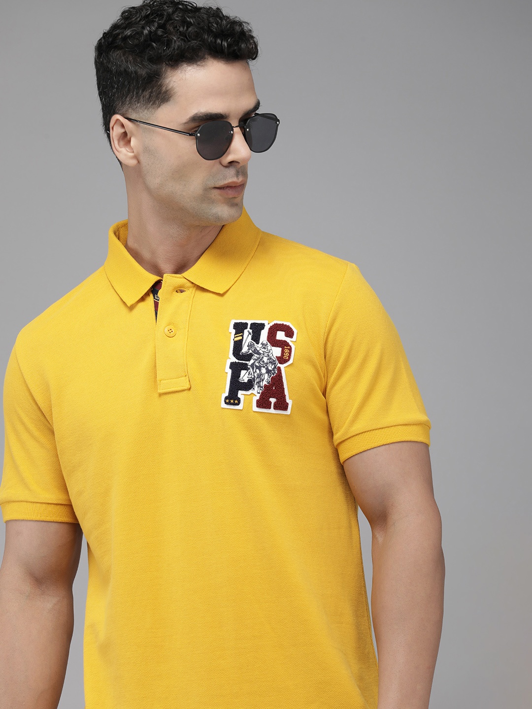 

U.S. Polo Assn. Brand Logo Applique Polo Collar Pure Cotton Slim Fit T-shirt, Yellow