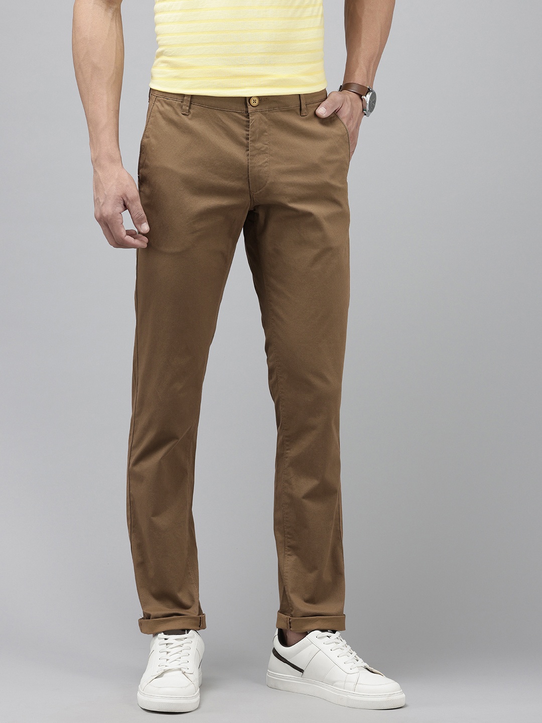 

U.S. Polo Assn. Men Geometric Printed Denver Slim Fit Chinos Trousers, Khaki