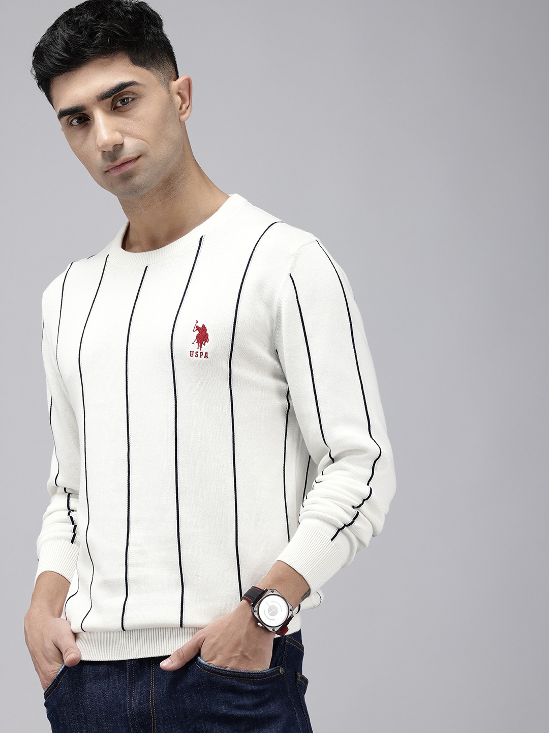 

U.S. Polo Assn. Striped Pure Cotton Pullover, White