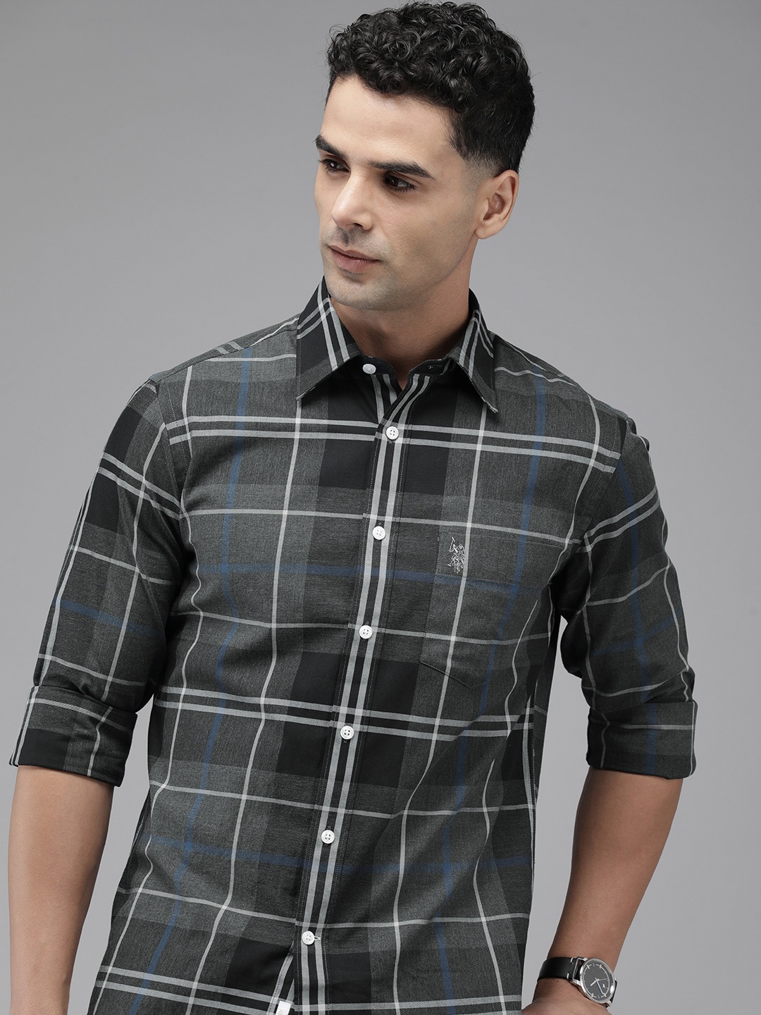 

U.S. Polo Assn. Pure Cotton Tailored Fit Checked Casual Shirt, Black