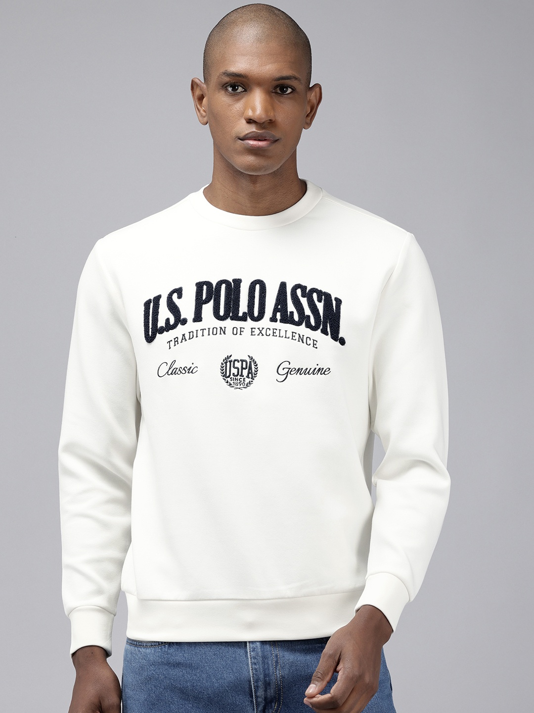 

U.S. Polo Assn. Brand Logo Embroidered Pullover Sweatshirt, White