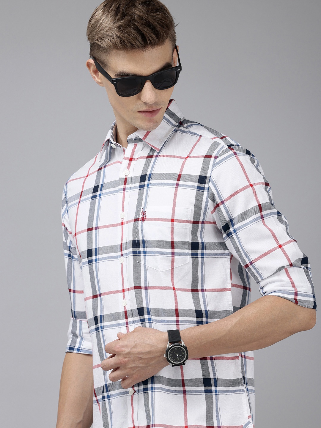

U.S. Polo Assn. Pure Cotton Tailored Fit Checked Casual Shirt, White