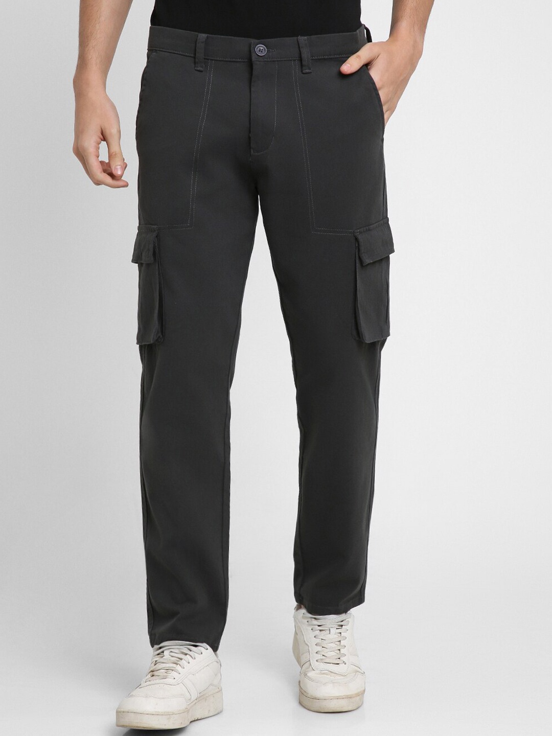 

Dennis Lingo Men Slim Fit Mid-Rise Plain Cargos, Grey