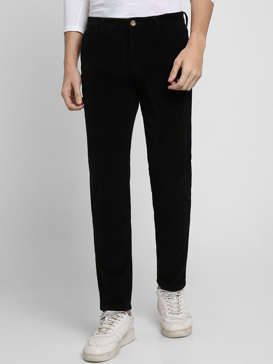 

Dennis Lingo Men Slim Fit Mid-Rise Cotton Corduroy Regular Trousers, Black