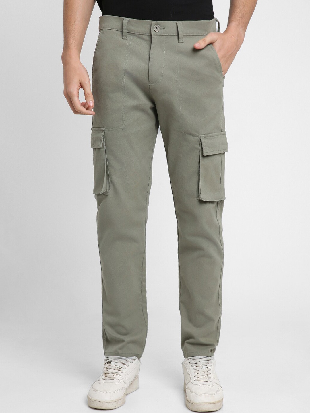 

Dennis Lingo Men Slim Fit Mid-Rise Plain Cargos, Green