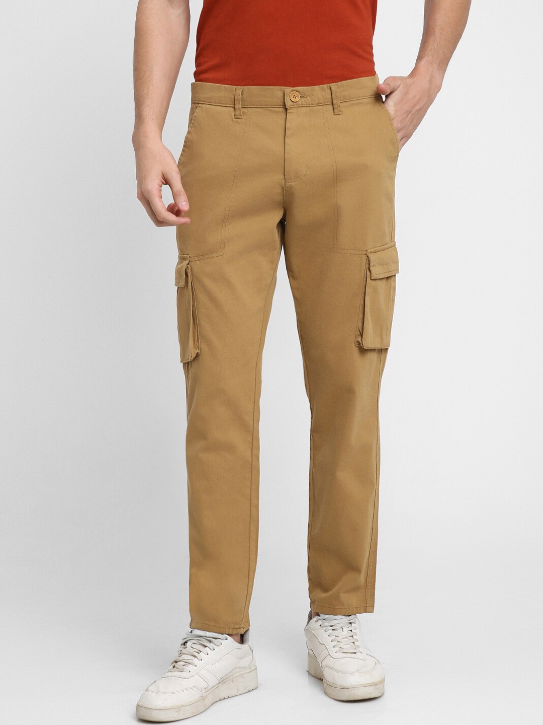 

Dennis Lingo Men Slim Fit Mid-Rise Plain Cargos, Khaki