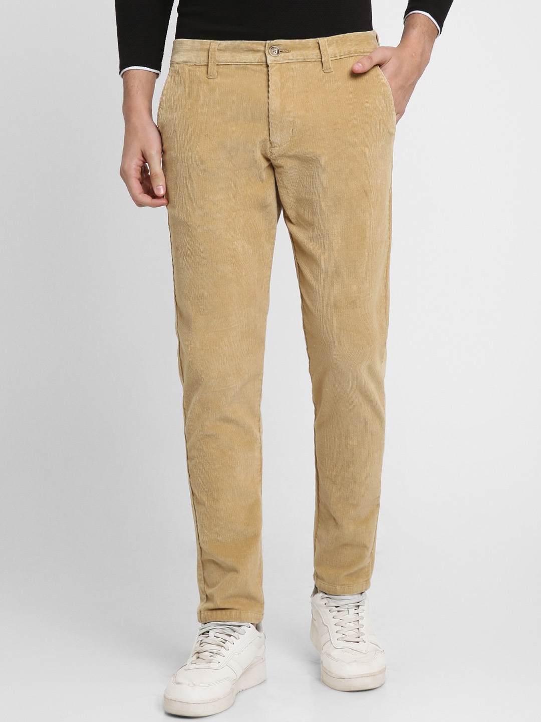 

Dennis Lingo Men Slim Fit Mid-Rise Cotton Corduroy Regular Trousers, Khaki