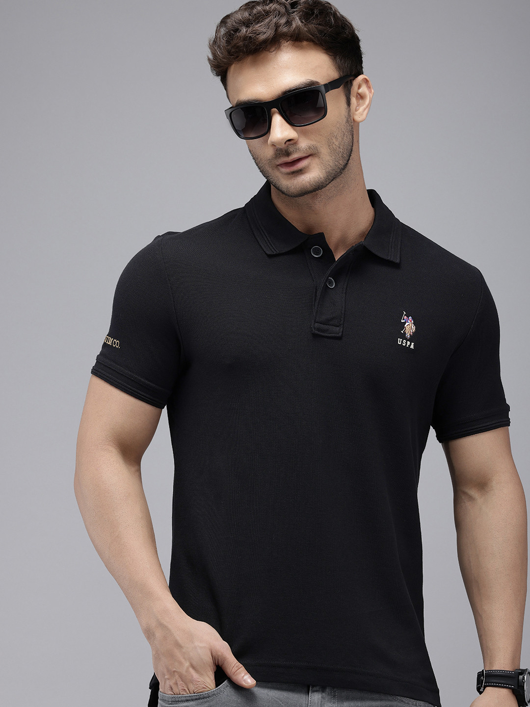 

U.S. Polo Assn. Denim Co. Polo Collar Pure Cotton T-shirt, Black
