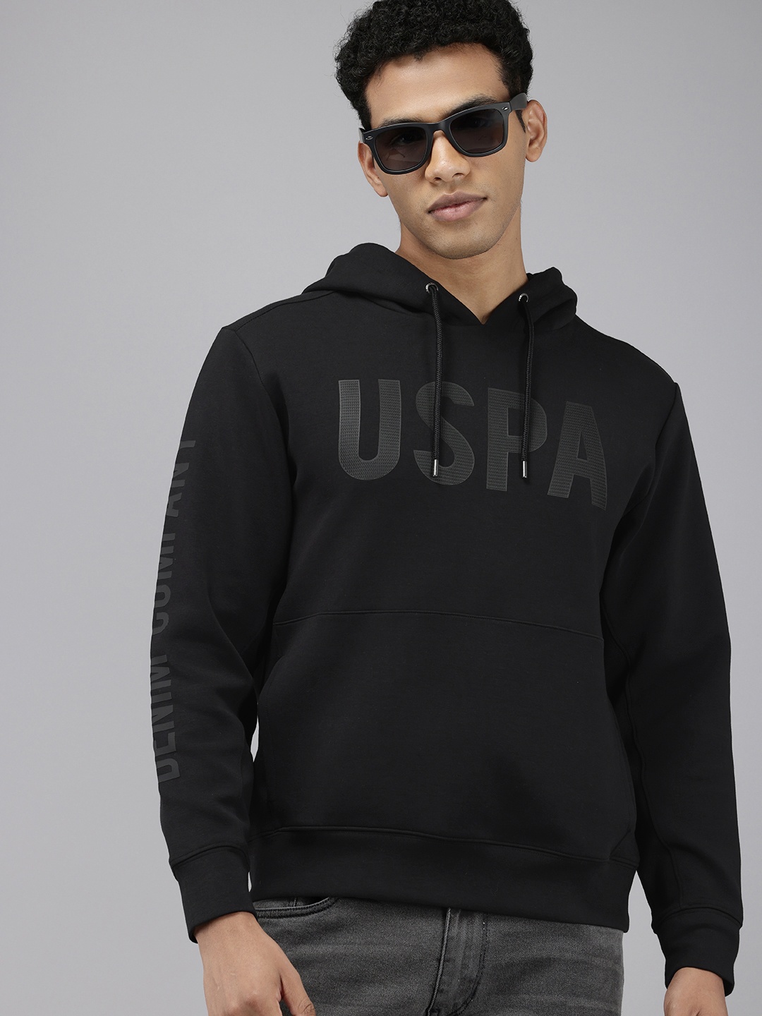 

U.S. Polo Assn. Denim Co. Brand Logo Printed Hooded Sweatshirt, Black