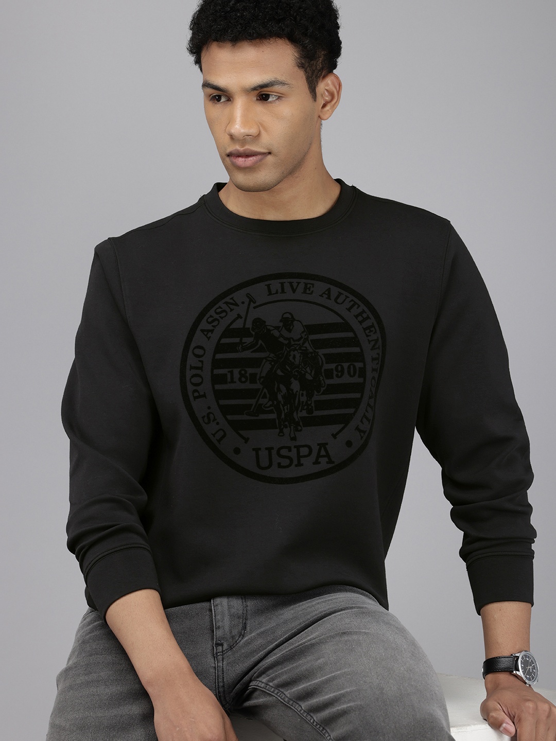 

U.S. Polo Assn. Denim Co. Brand Logo Printed Sweatshirt, Black