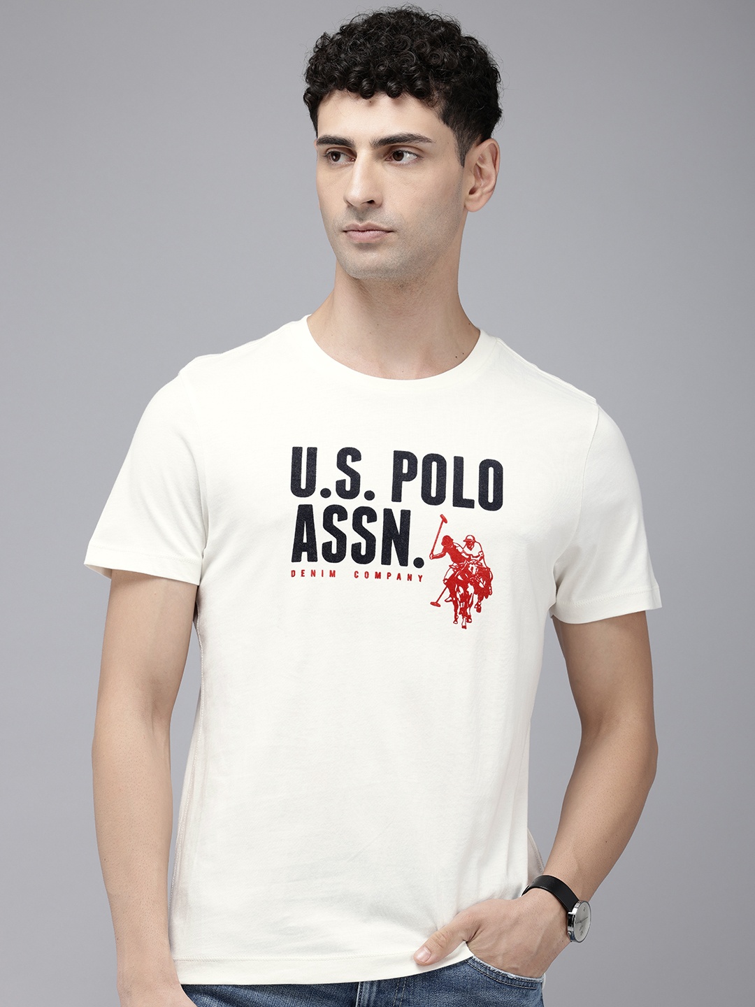 

U.S. Polo Assn. Denim Co. Brand Logo Printed Pure Cotton T-shirt, Off white