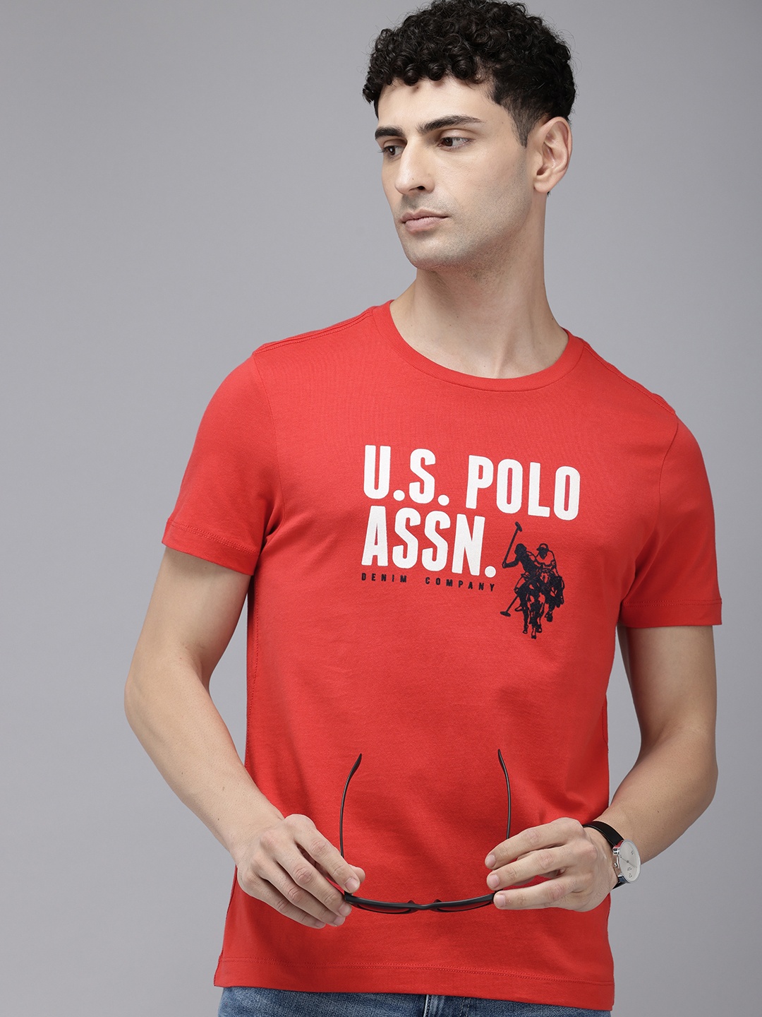 

U.S. Polo Assn. Denim Co. Brand Logo Printed Pure Cotton T-shirt, Red