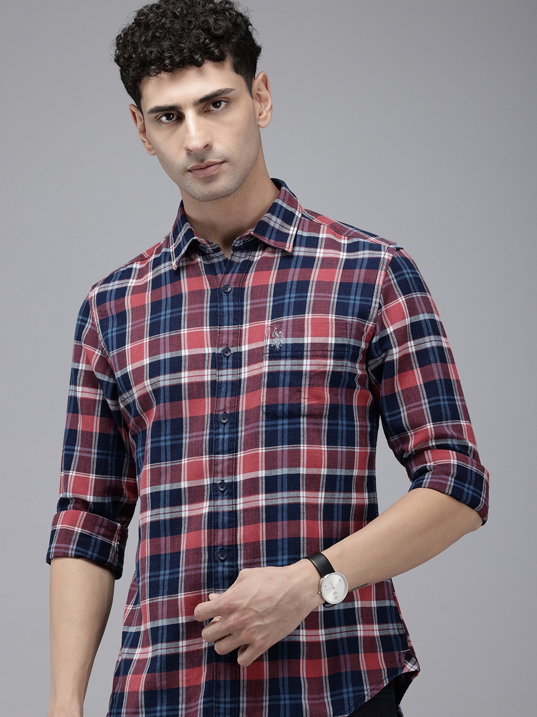 

U.S. Polo Assn. Denim Co. Pure Cotton Slim Fit Opaque Checked Casual Shirt, Red