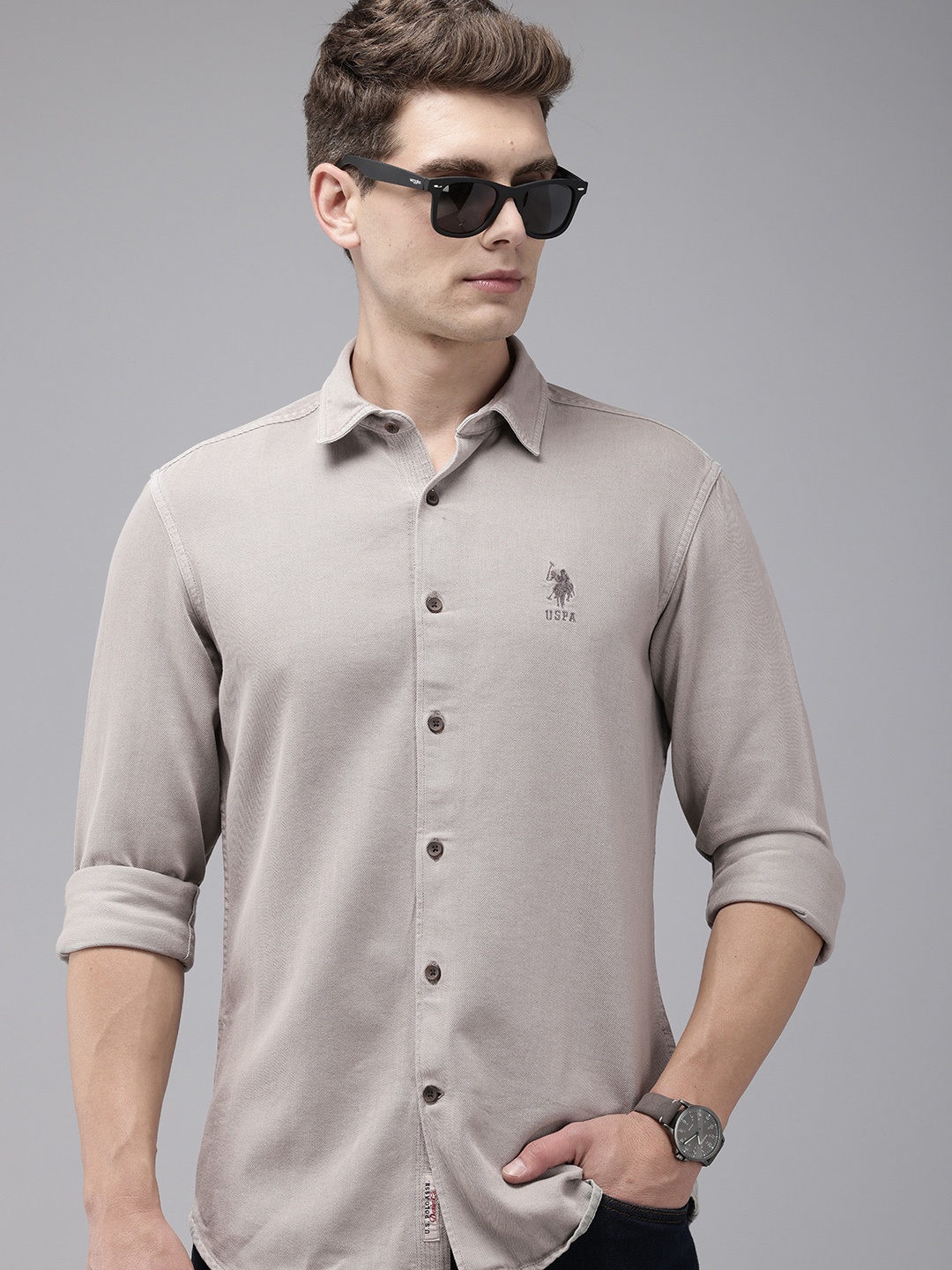 

U.S. Polo Assn. Denim Co. Solid Slim Fit Casual Shirt, Grey