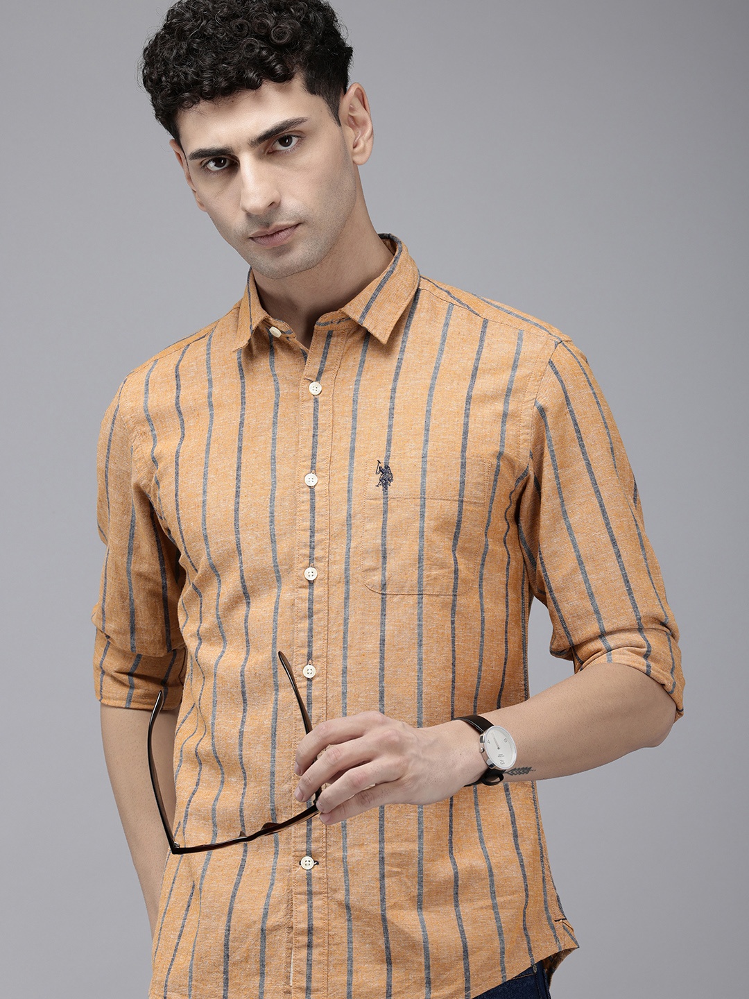 

U.S. Polo Assn. Denim Co. Slim Fit Opaque Striped Casual Shirt, Brown