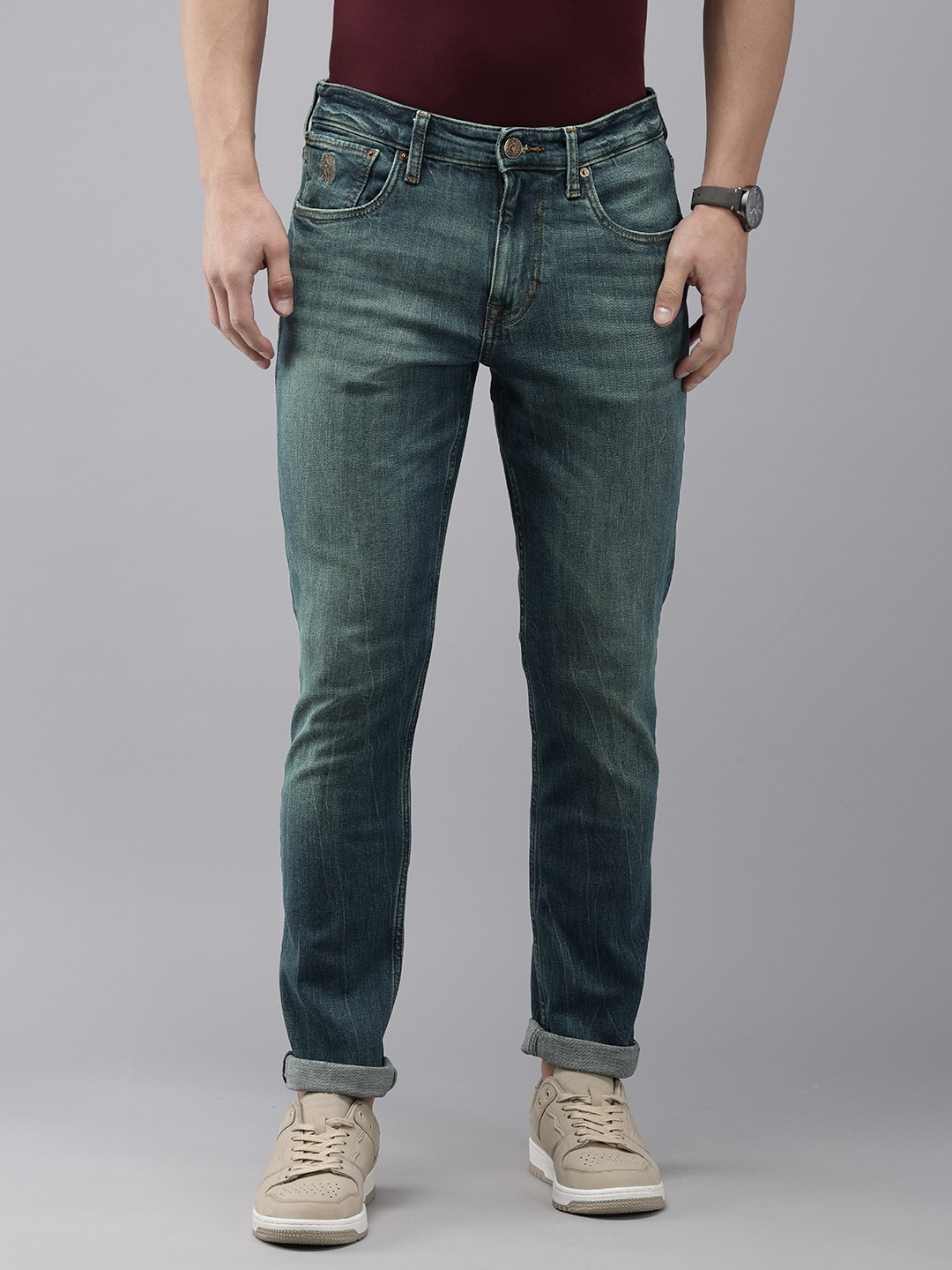 

U.S. Polo Assn. Denim Co. Men Brandon Slim Fit Heavy Fade Stretchable Jeans, Blue