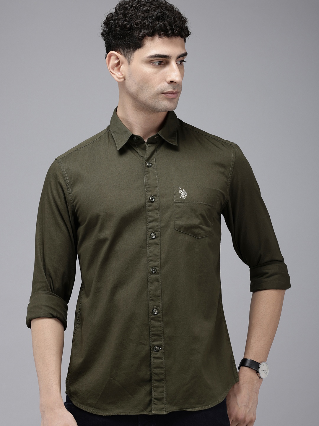 

U.S. Polo Assn. Denim Co. Pure Cotton Slim Fit Opaque Casual Shirt, Olive