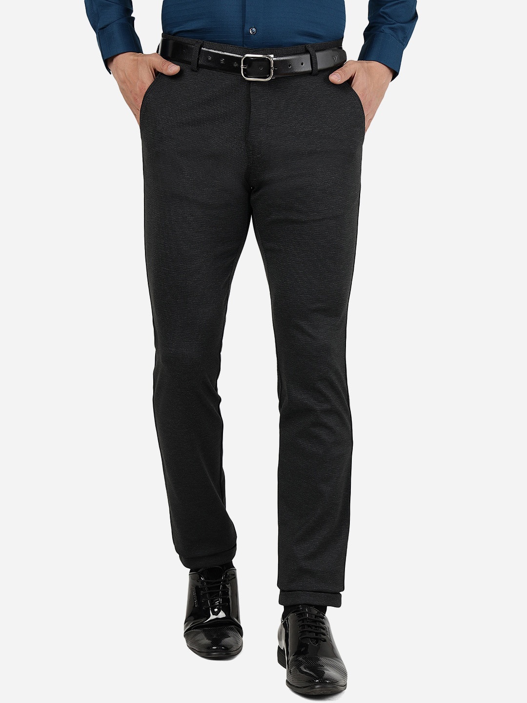 

JB STUDIO Men Slim Fit Mid-Rise Cotton Trousers, Black