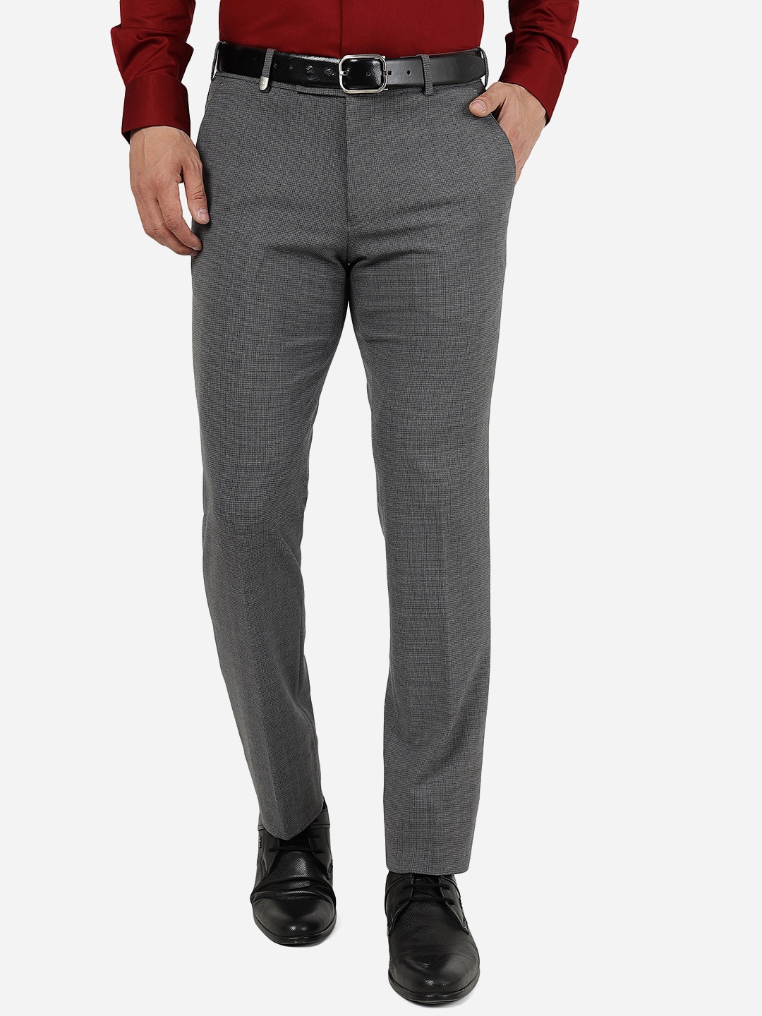 

JB STUDIO Men Slim Fit Mid Rise Cotton Formal Trousers, Grey
