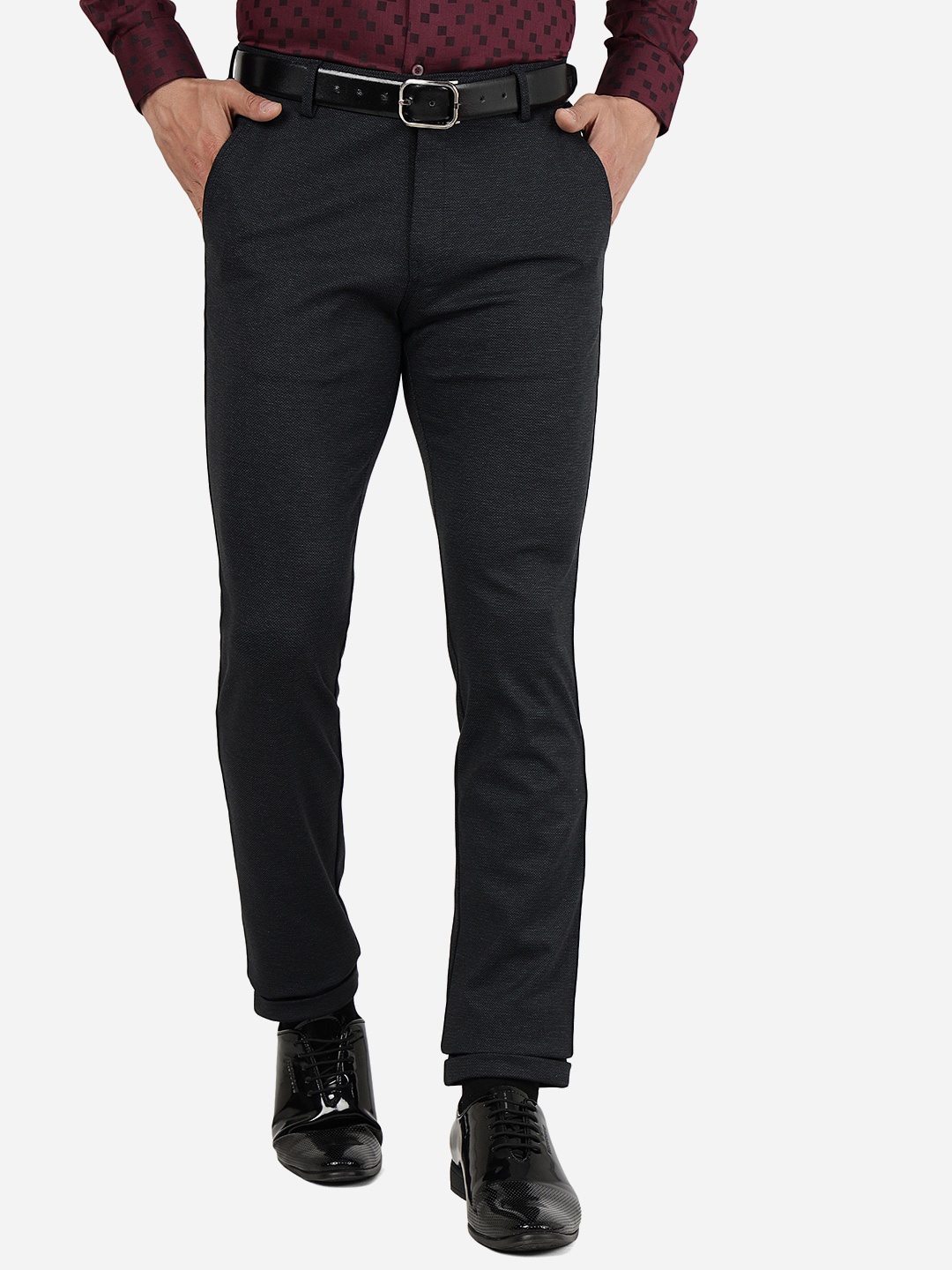 

JB STUDIO Men Slim Fit Cotton Formal Trousers, Black