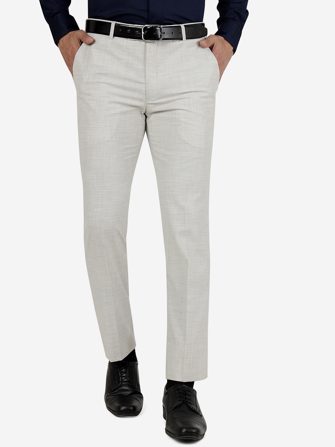 

METAL Men Slim Fit Mid-Rise Formal Trousers, Grey