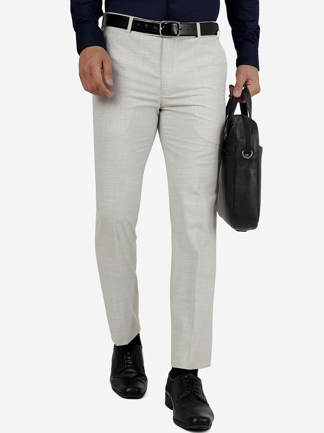 

METAL Men Slim Fit Mid-Rise Formal Trousers, Grey